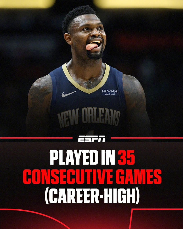 锡安创生涯最长连续出场纪录背后是健康付出